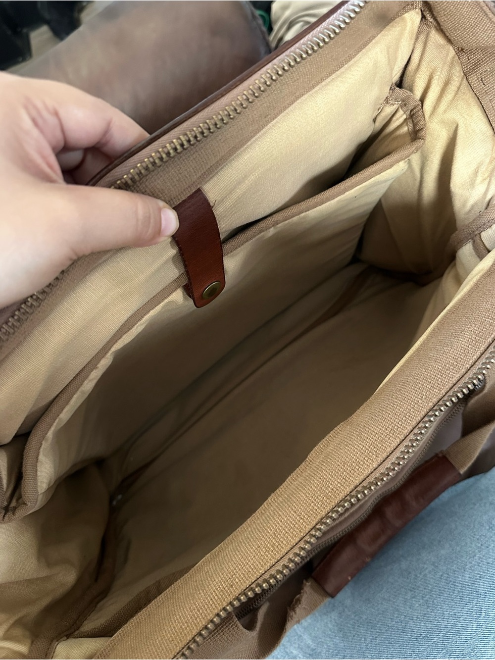 Duluth Trading Co Tan Canvas Duffel with Brown Leather Accents - Picture 10 of 13